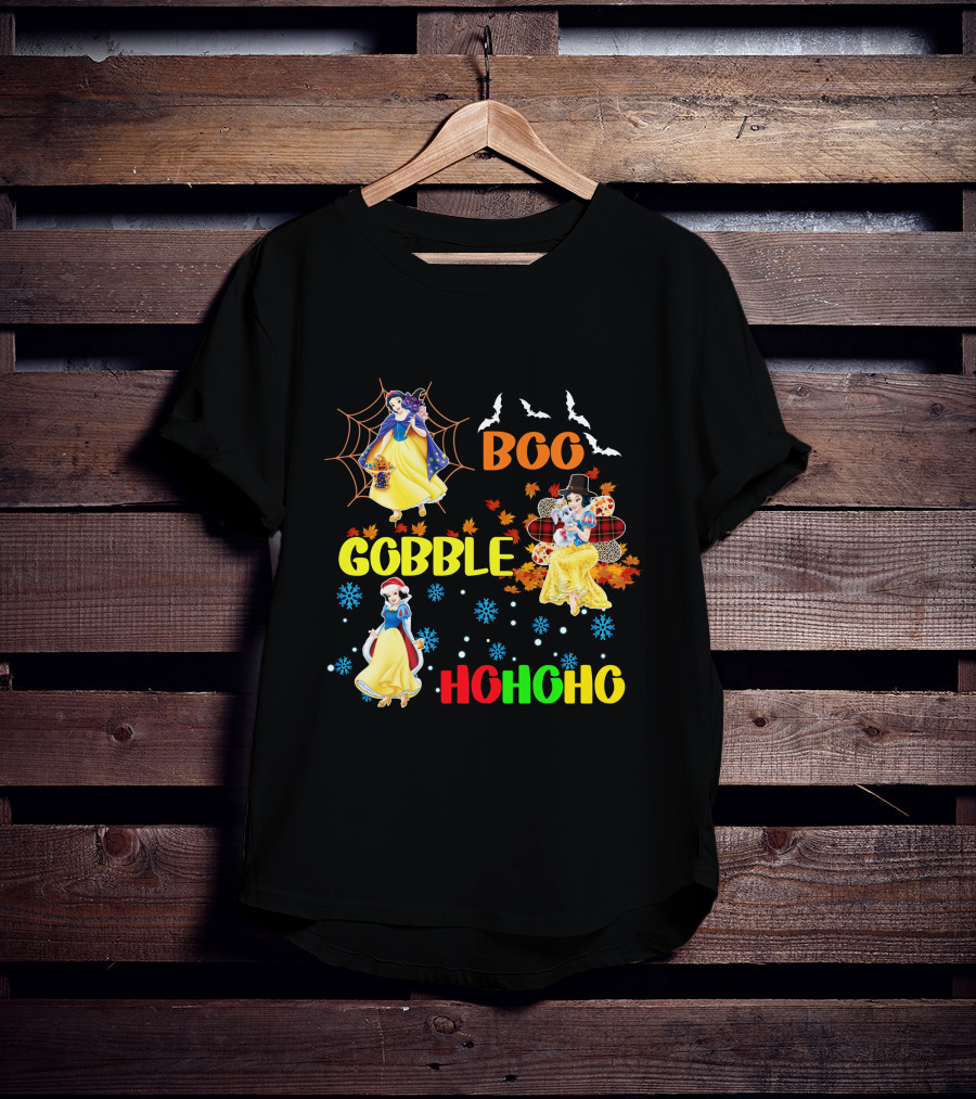 Snow White Boo Gobble Ho Ho Ho Halloween Thanksgiving Christmas T-Shirt