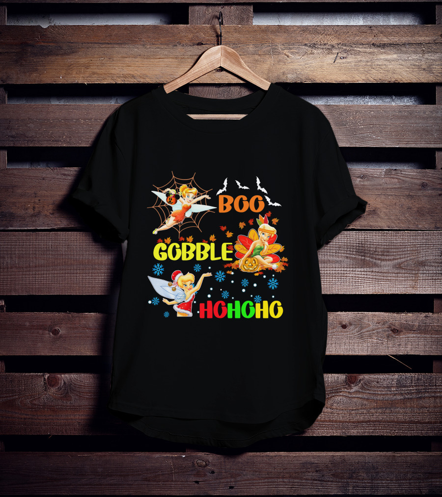 Tinkerbell Boo Gobble HoHoHo HalloThanksMas T-Shirt