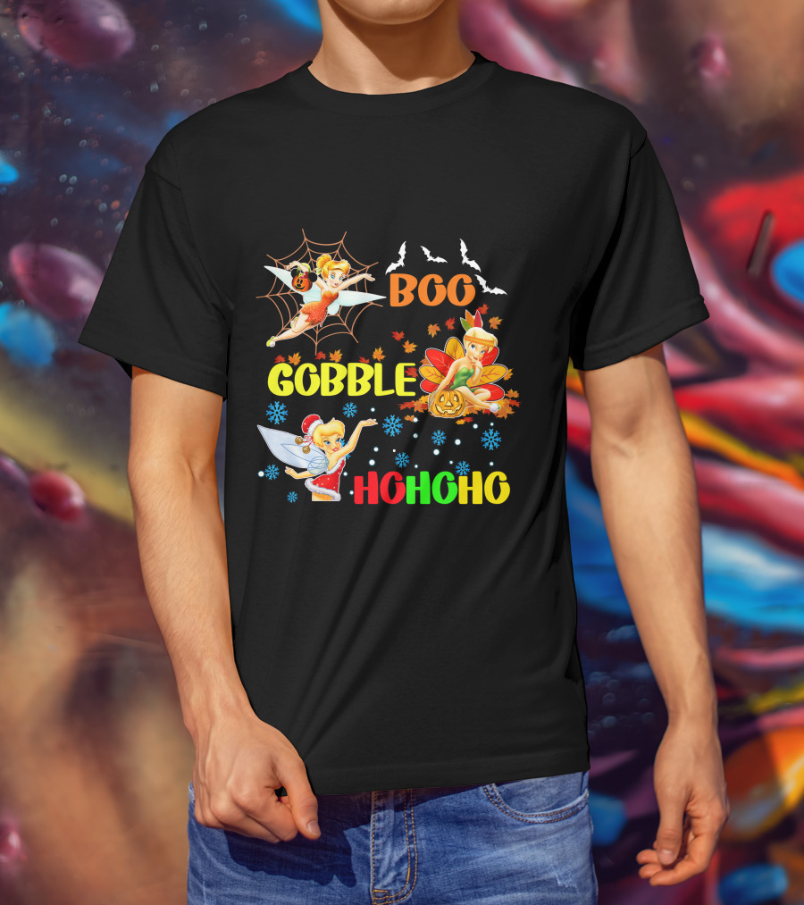 Tinkerbell Boo Gobble HoHoHo HalloThanksMas T-Shirt