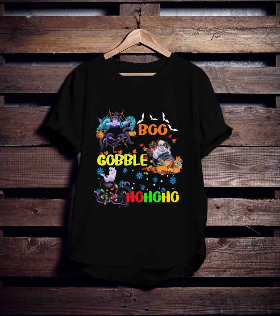 Ursula Boo Gobble HoHoHo Halloween Thanksgiving Christmas T-Shirt