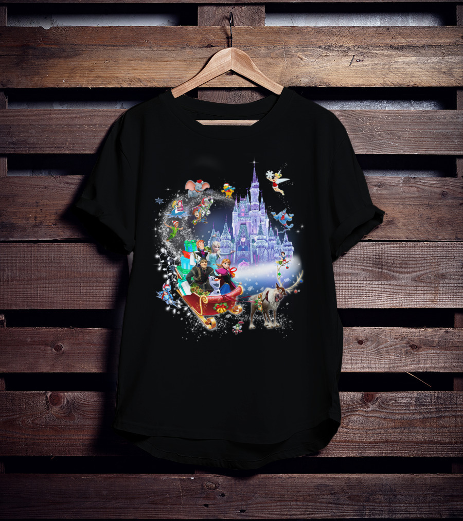 Frozen Disney Christmas Castle Sleigh Ride Adventure T-Shirt
