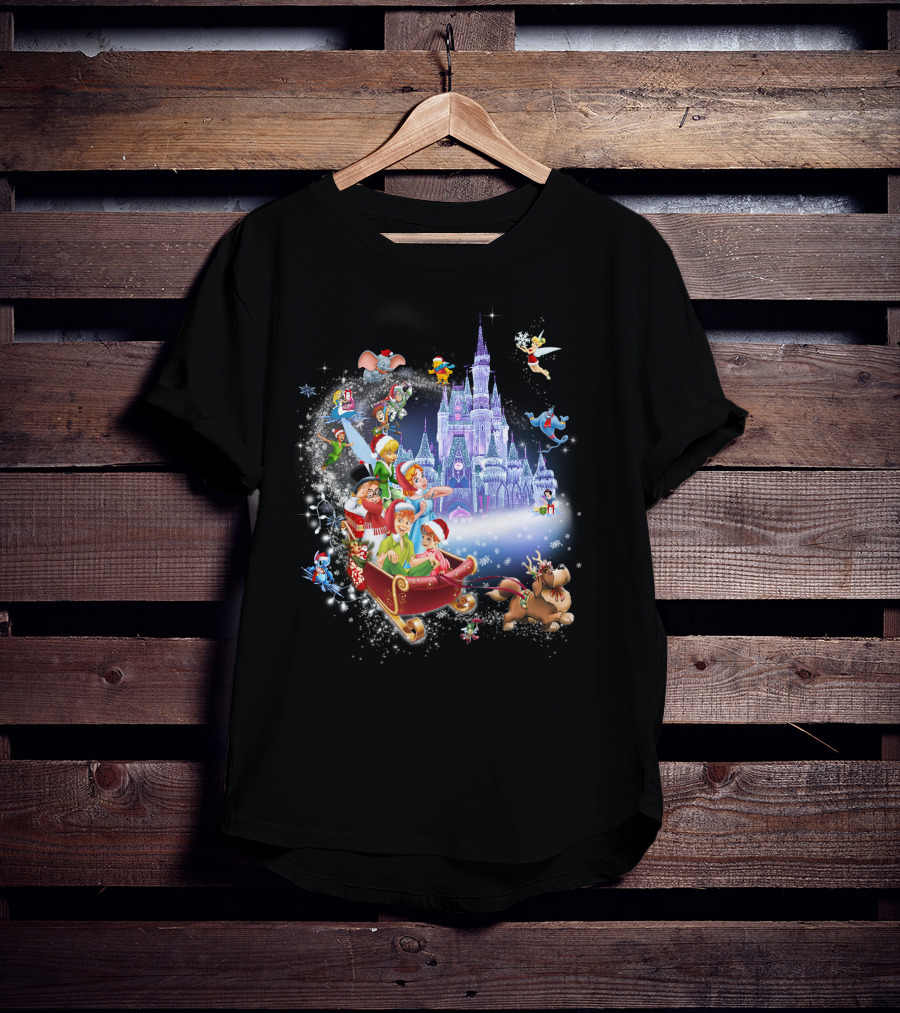 Peter Pan Christmas Wonderland With Disney Characters And Castle T-Shirt