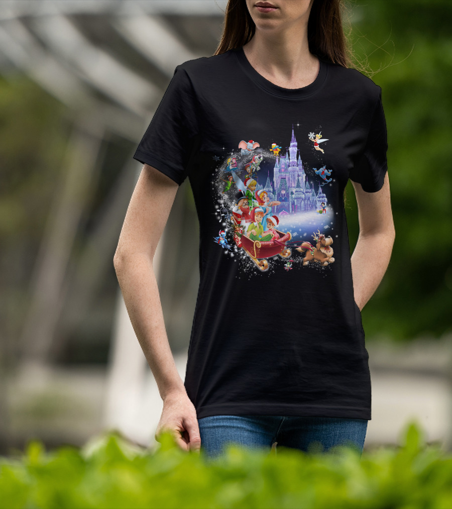 Peter Pan Christmas Wonderland With Disney Characters And Castle T-Shirt
