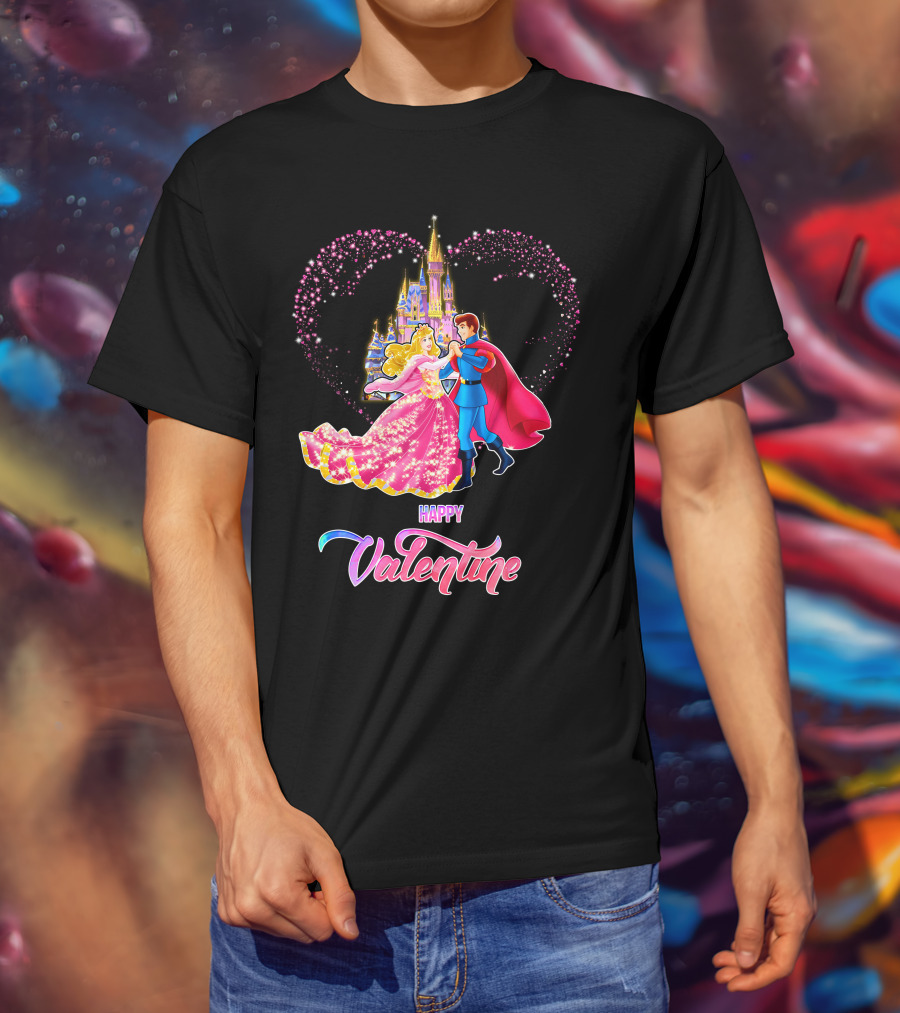Happy Valentine Aurora Castle Heart T-Shirt