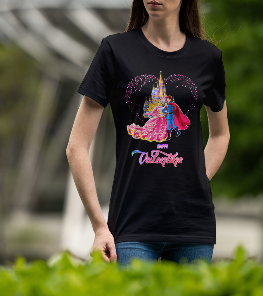 Happy Valentine Aurora Castle Heart T-Shirt