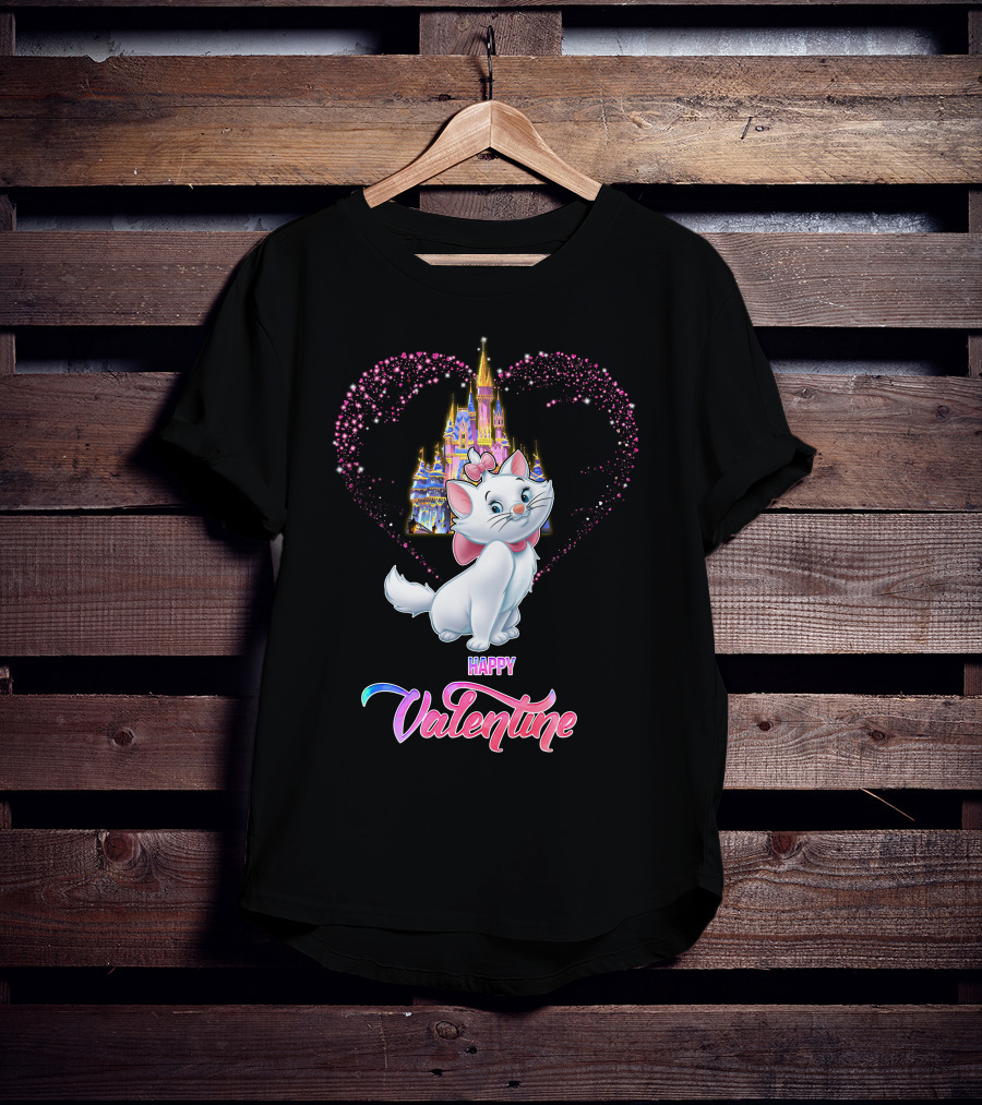 Happy Valentine Marie Cat With Castle Heart T-Shirt