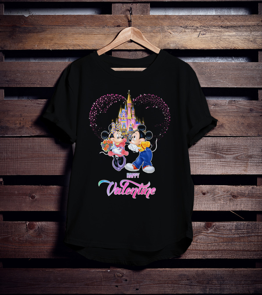 Mickey Minnie Happy Valentine Castle Heart T-Shirt