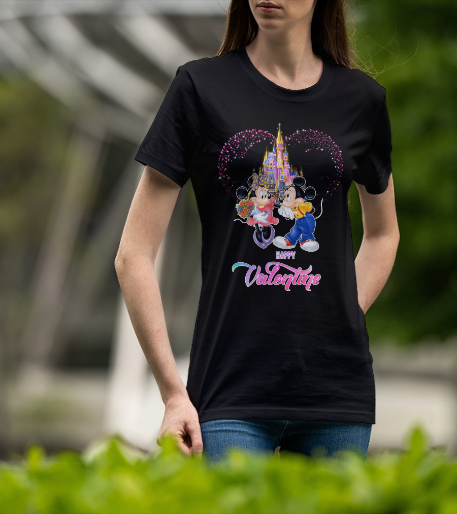 Mickey Minnie Happy Valentine Castle Heart T-Shirt