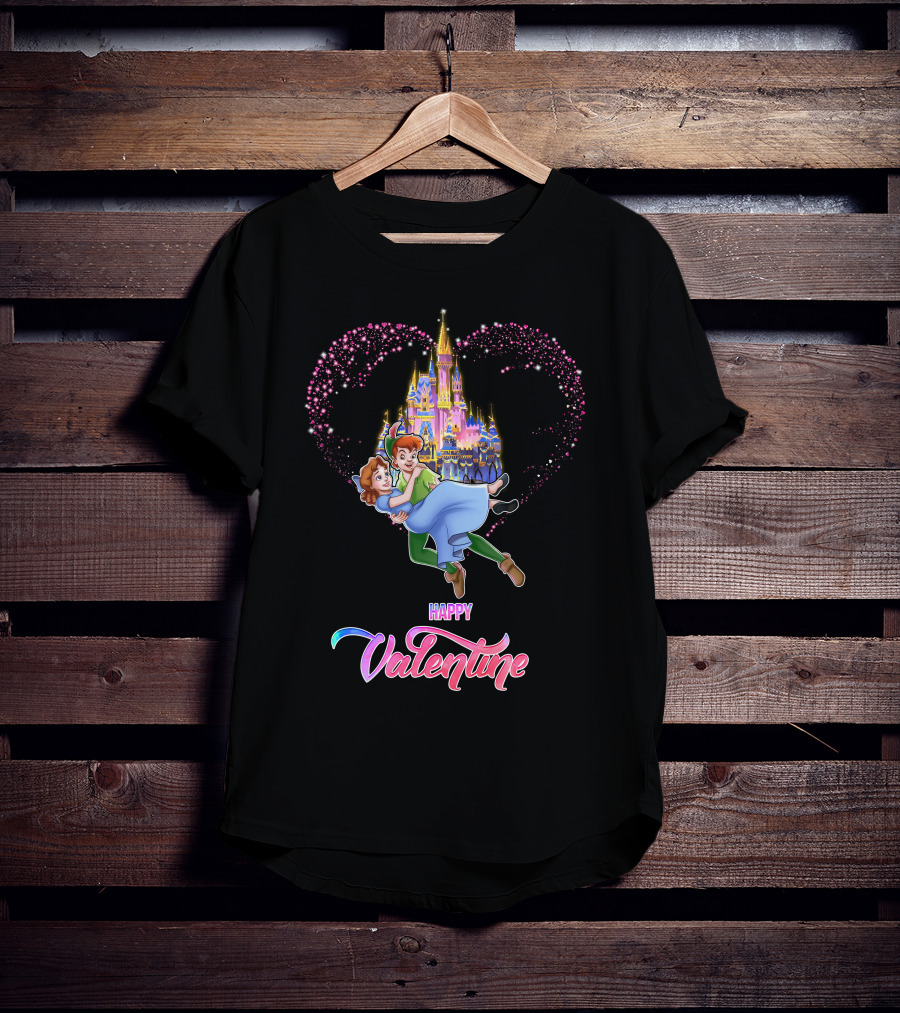 Happy Valentine Peter Pan Heart Castle T-Shirt