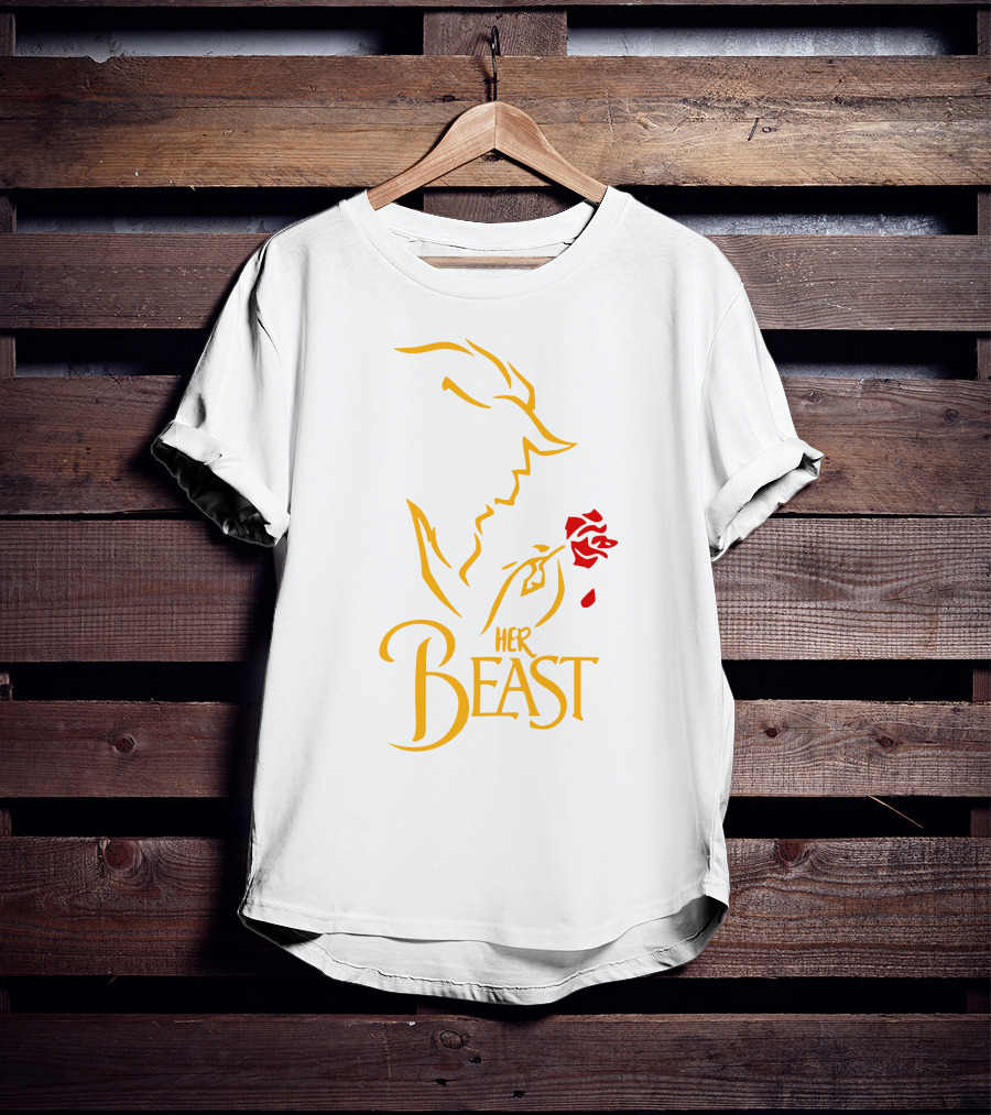 Her Beast Silhouette With Red Rose Beauty And The Beast T-Shirt