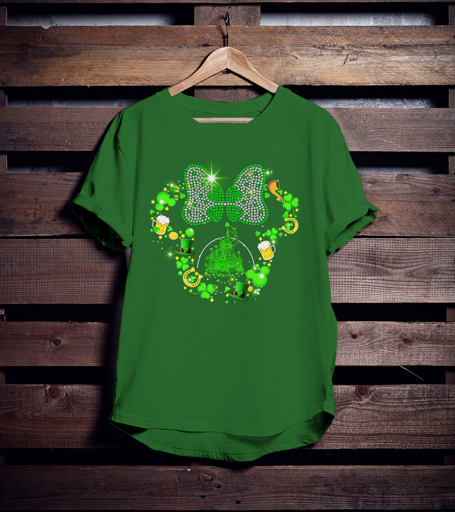 Minnie Head St Patrick's Day Shamrock Castle Bow Irish Beer Hat Luck T-Shirt
