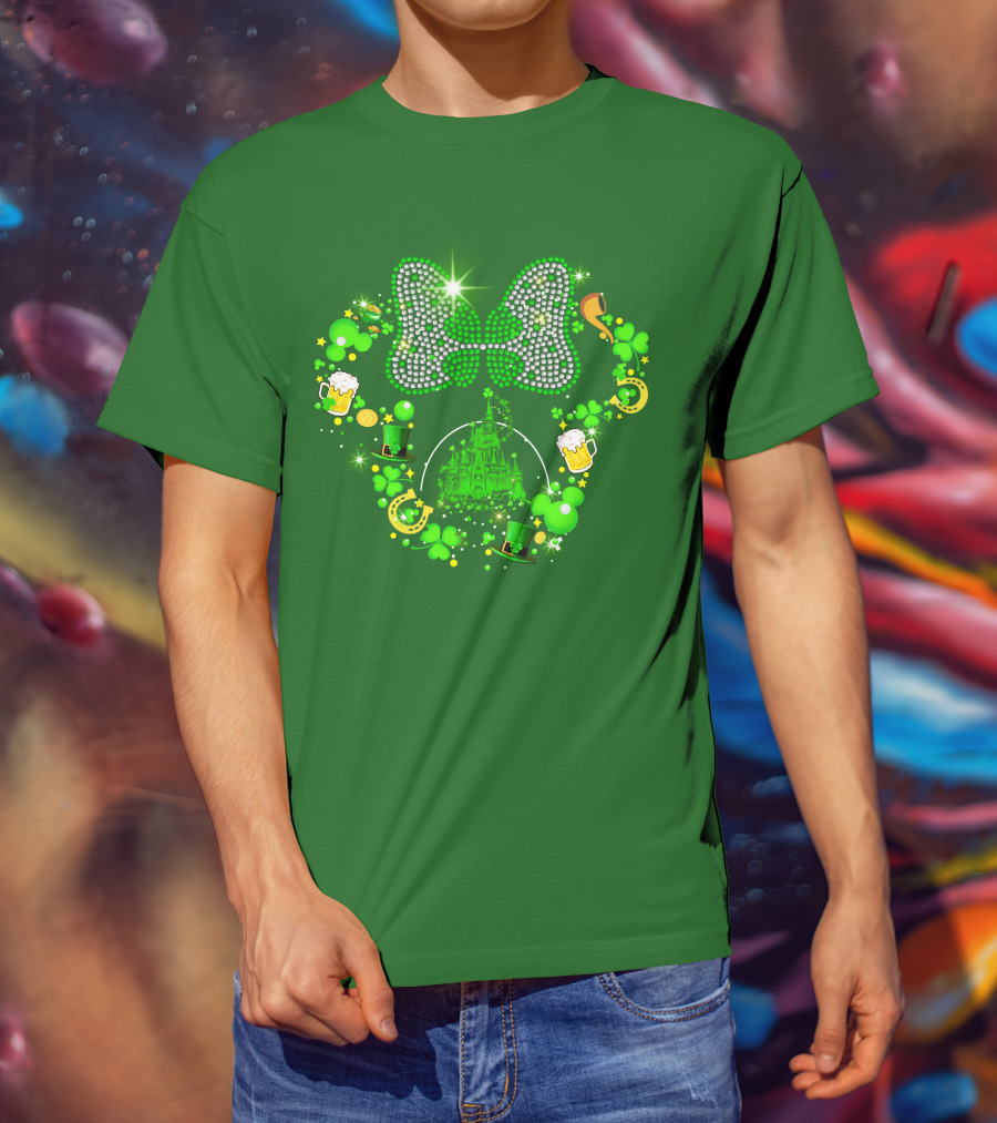 Minnie Head St Patrick's Day Shamrock Castle Bow Irish Beer Hat Luck T-Shirt