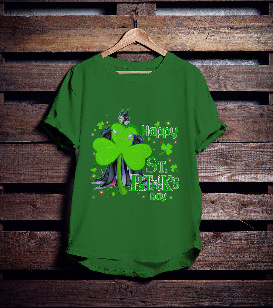 Maleficent Happy St Patrick's Day Shamrock Clover Sparkle T-Shirt