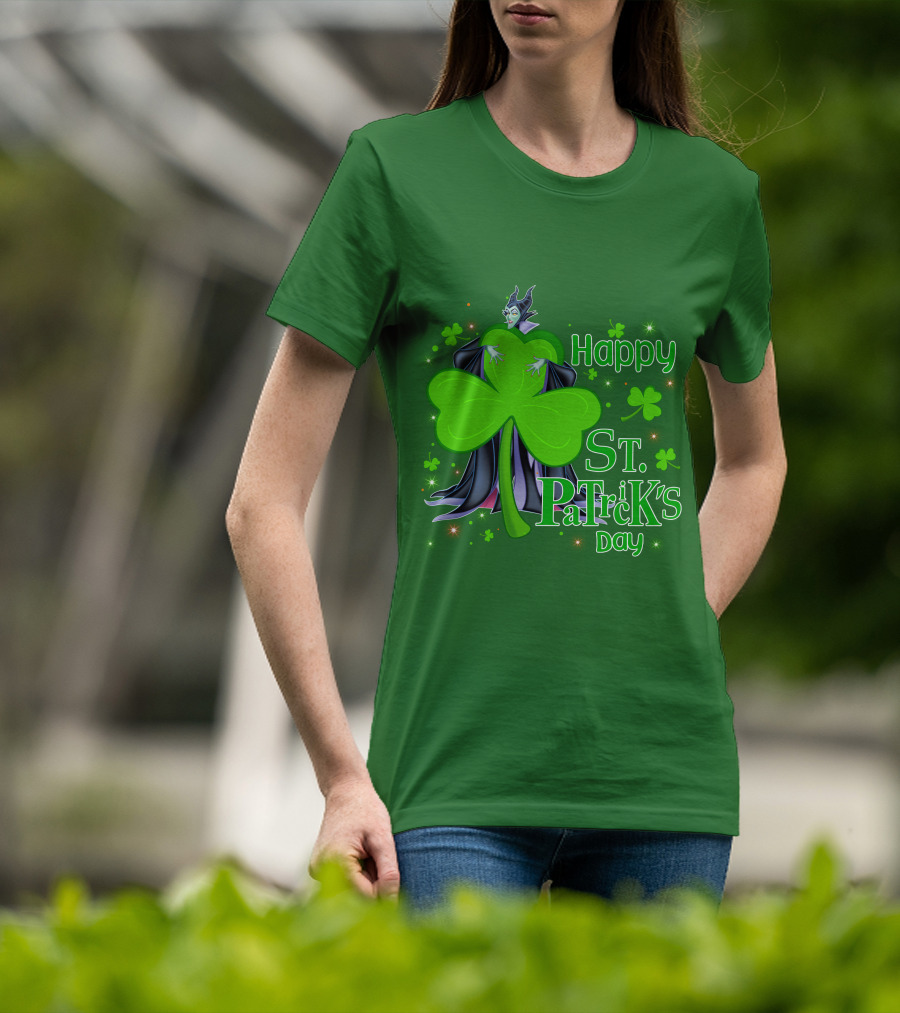 Maleficent Happy St Patrick's Day Shamrock Clover Sparkle T-Shirt