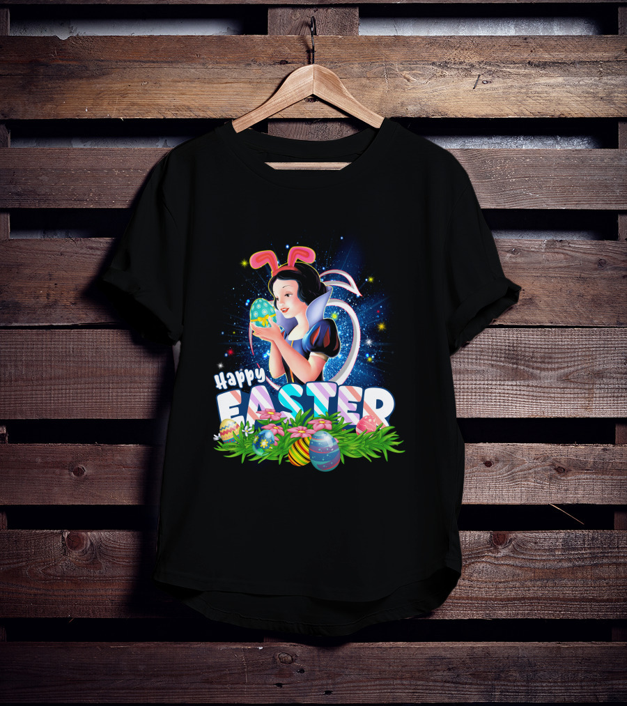 Snow White Happy Easter Bunny Ears Colorful Eggs Magic T-Shirt