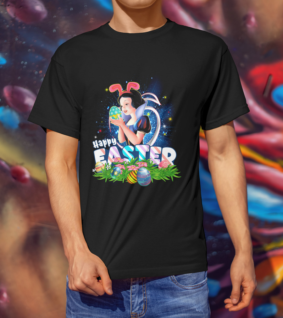 Snow White Happy Easter Bunny Ears Colorful Eggs Magic T-Shirt