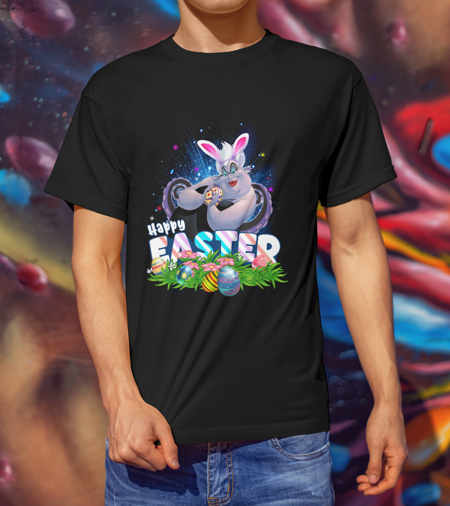 Ursula Happy Easter Bunny Eggs And Flowers T-Shirt