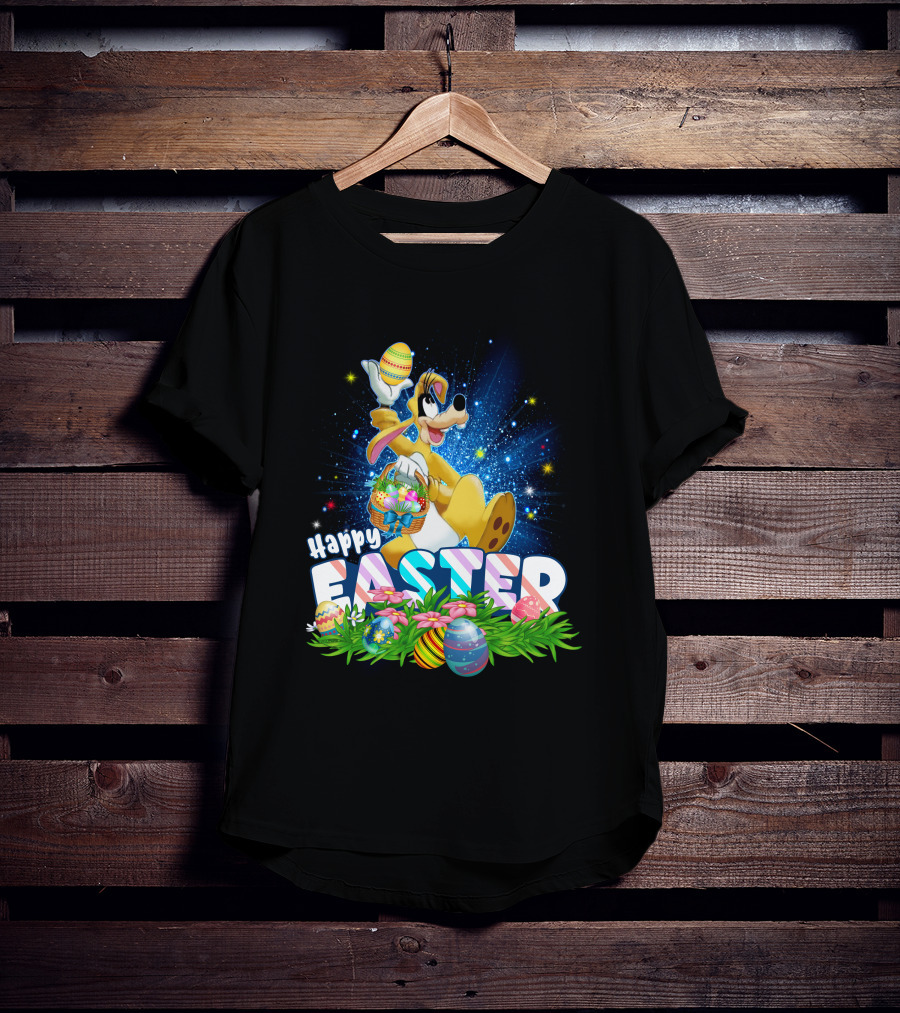 Happy Easter Goofy Character With Easter Eggs And Basket T-Shirt