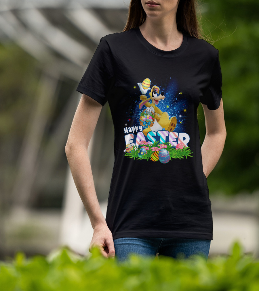 Happy Easter Goofy Character With Easter Eggs And Basket T-Shirt