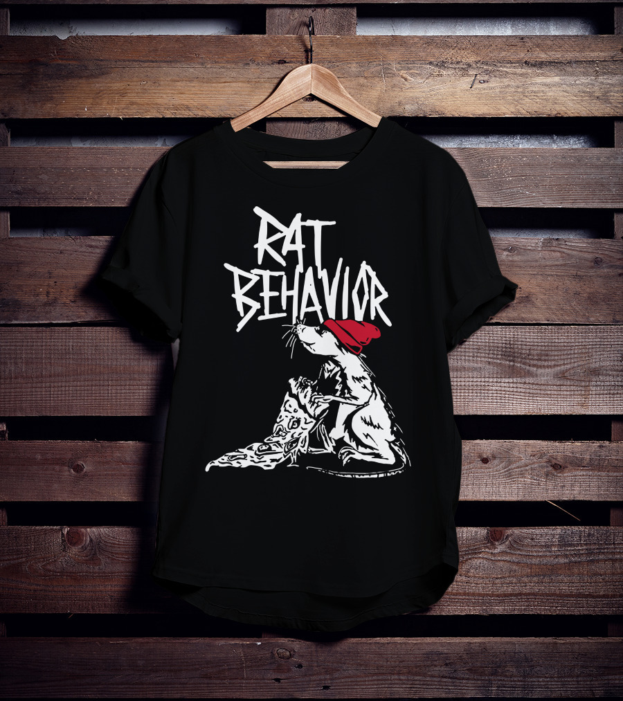 RAT BEHAVIOR Pizza Eating Rat In Red Hat T-Shirt