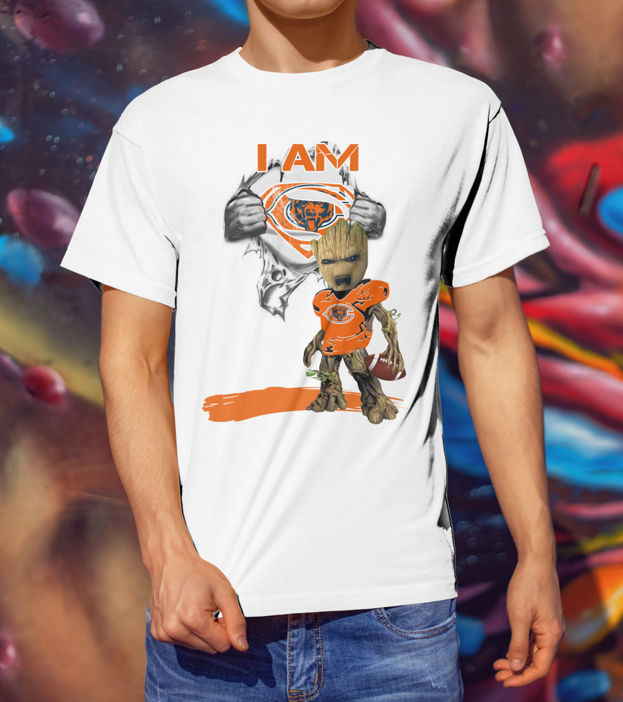 I Am Chicago Bears Baby Groot Football Superman T-Shirt