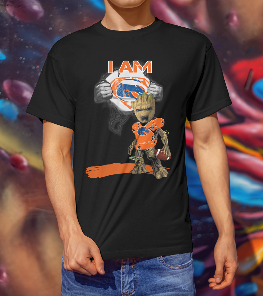 Boise State Broncos Baby Groot Superman I Am Football Fan T-Shirt