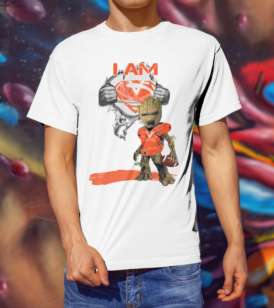 I AM Cavaliers Baby Groot Superman Football T-Shirt