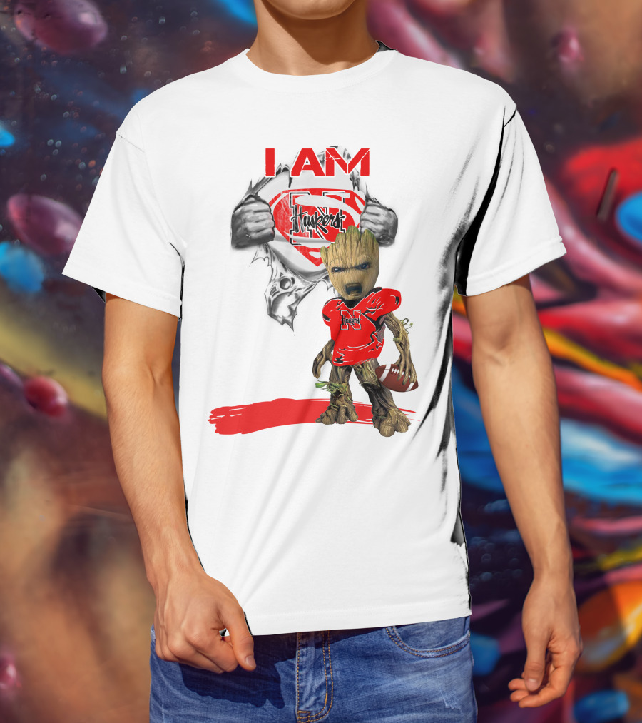 I Am Husker Baby Groot Superman Cornhuskers Football T-Shirt