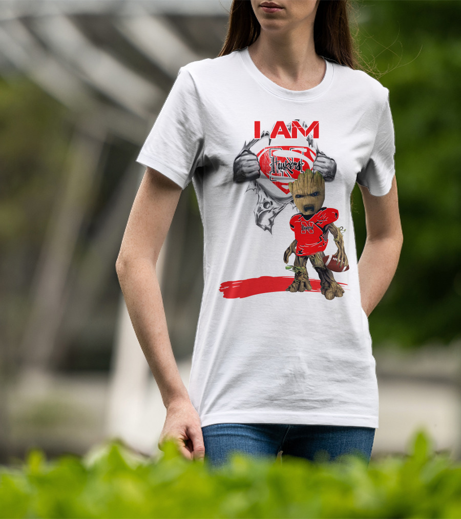 I Am Husker Baby Groot Superman Cornhuskers Football T-Shirt