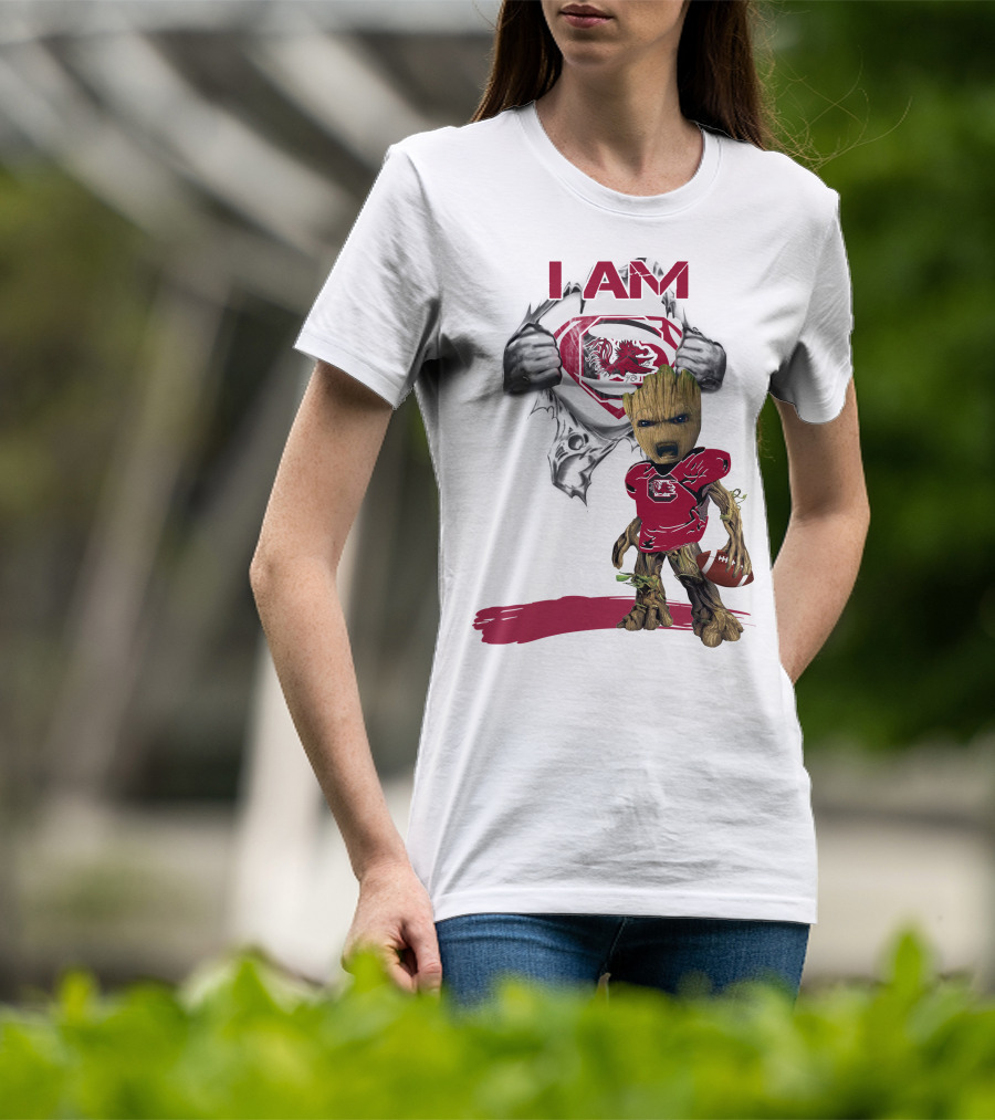 I Am Gamecocks Baby Groot Superman Football T-Shirt