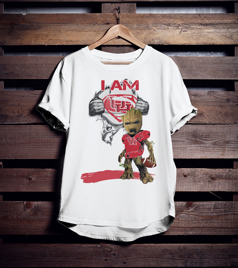 I AM Houston Baby Groot University Of Houston Superman Football T-Shirt