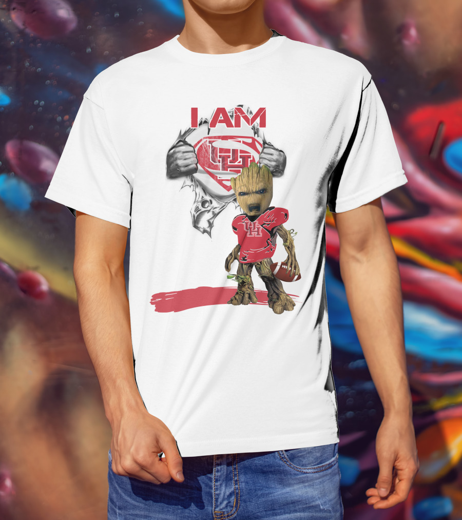 I AM Houston Baby Groot University Of Houston Superman Football T-Shirt