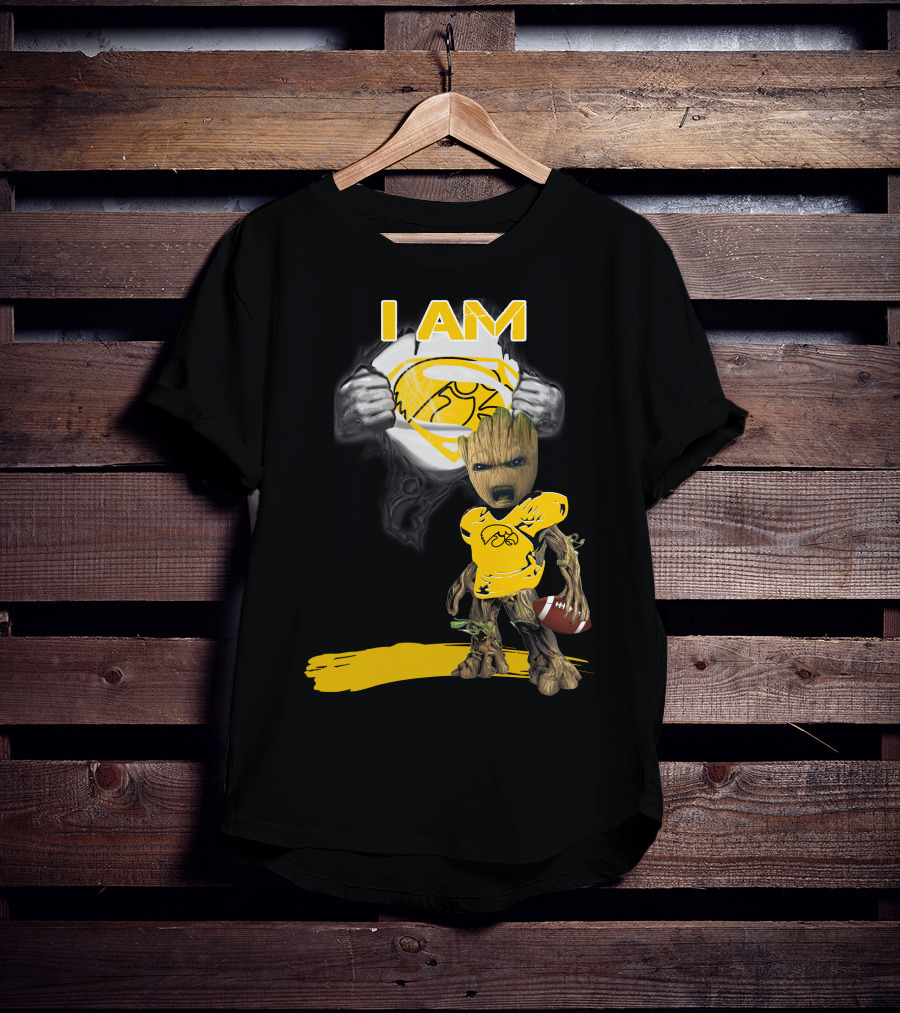 Iowa Hawkeyes Baby Groot Superman Football T-Shirt