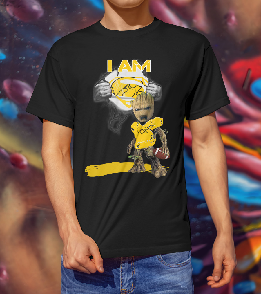 Iowa Hawkeyes Baby Groot Superman Football T-Shirt