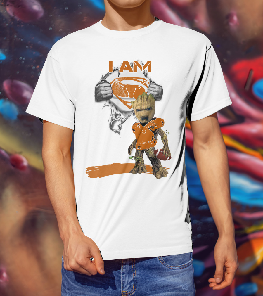 I Am Longhorn Baby Groot Superman Football T-Shirt