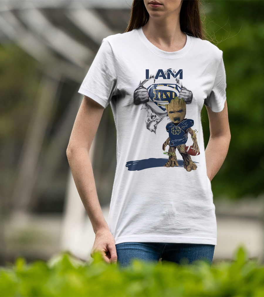 I Am Notre Dame ND Baby Groot Superman Football T-Shirt