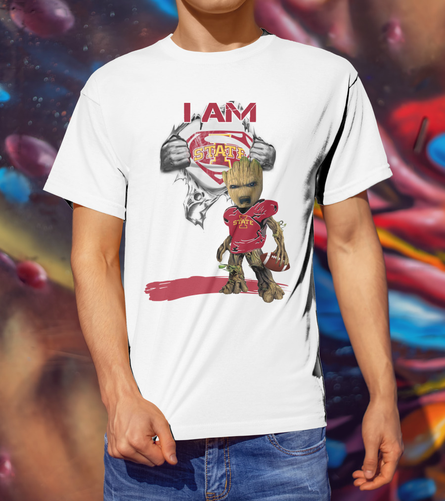 I Am Iowa State Baby Groot Superman Football Fan T-Shirt