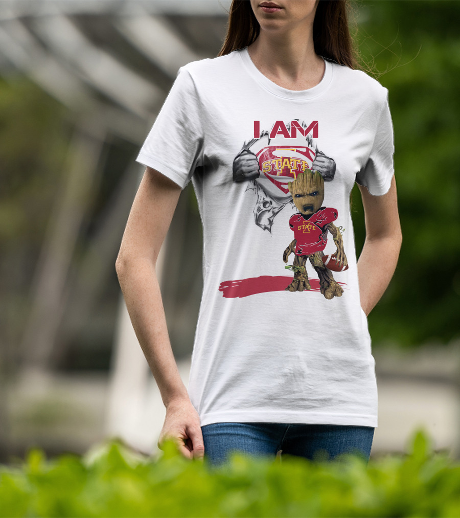 I Am Iowa State Baby Groot Superman Football Fan T-Shirt