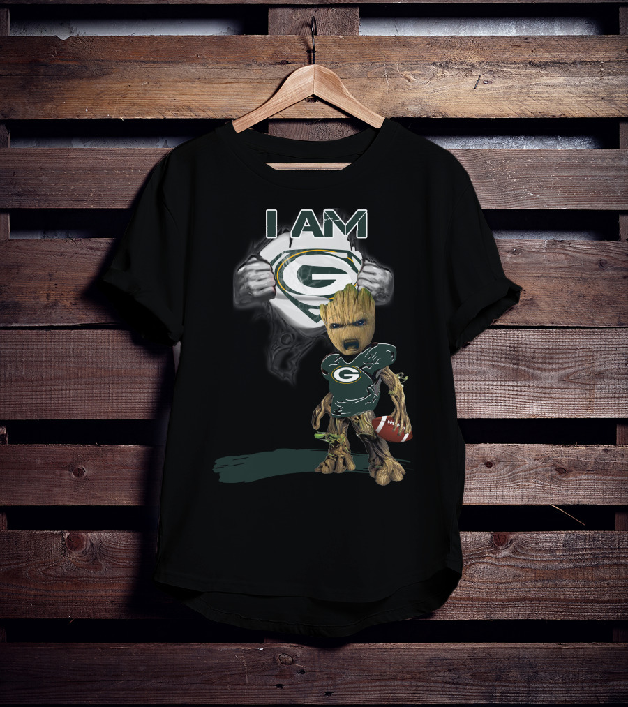 Packers Baby Groot I Am Green Bay Football Fan T-Shirt