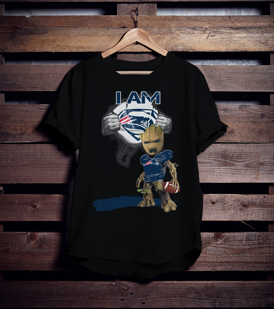I AM Patriots Baby Groot Superman Football Fan T-Shirt