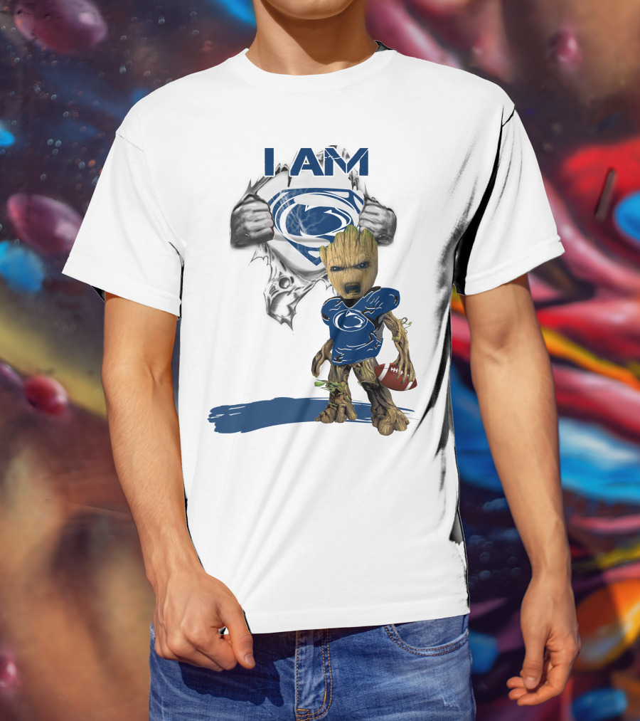 I Am Baby Groot Penn State Football Holding Superman T-Shirt