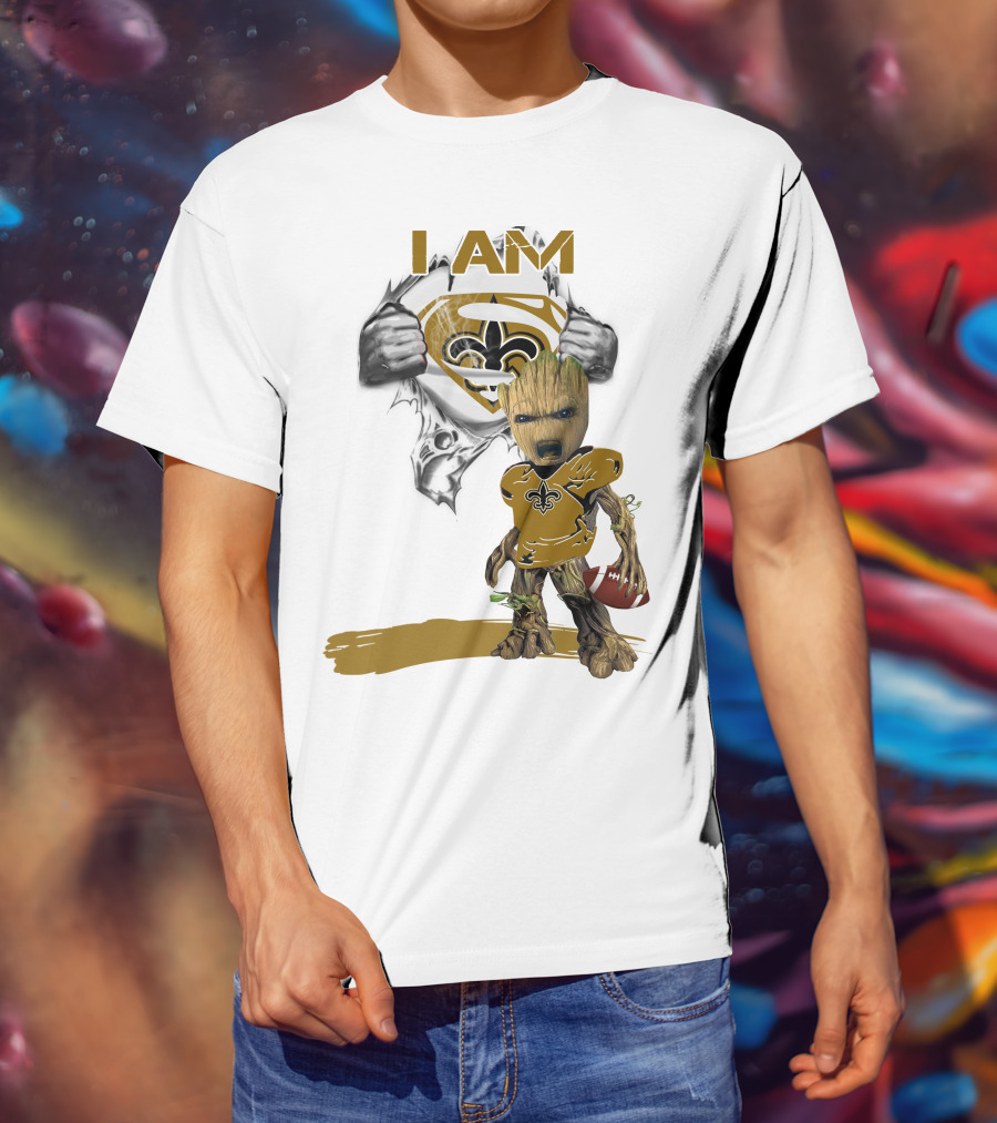 I Am Baby Groot Saints Superman Football T-Shirt