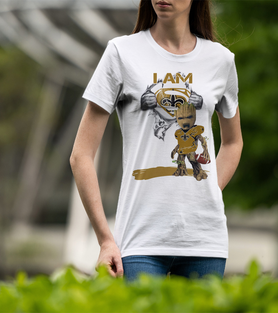 I Am Baby Groot Saints Superman Football T-Shirt
