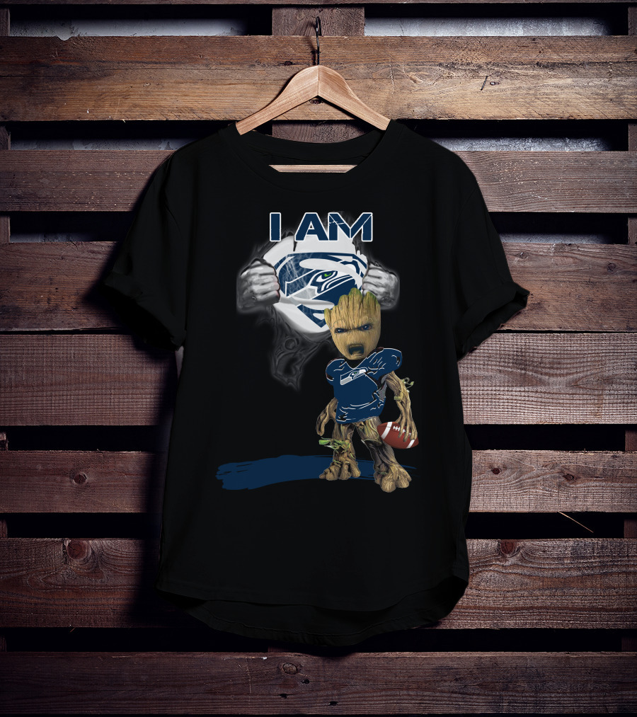 Seattle Seahawks Baby Groot Superman Football Crossover T-Shirt