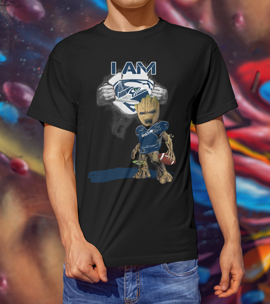Seattle Seahawks Baby Groot Superman Football Crossover T-Shirt