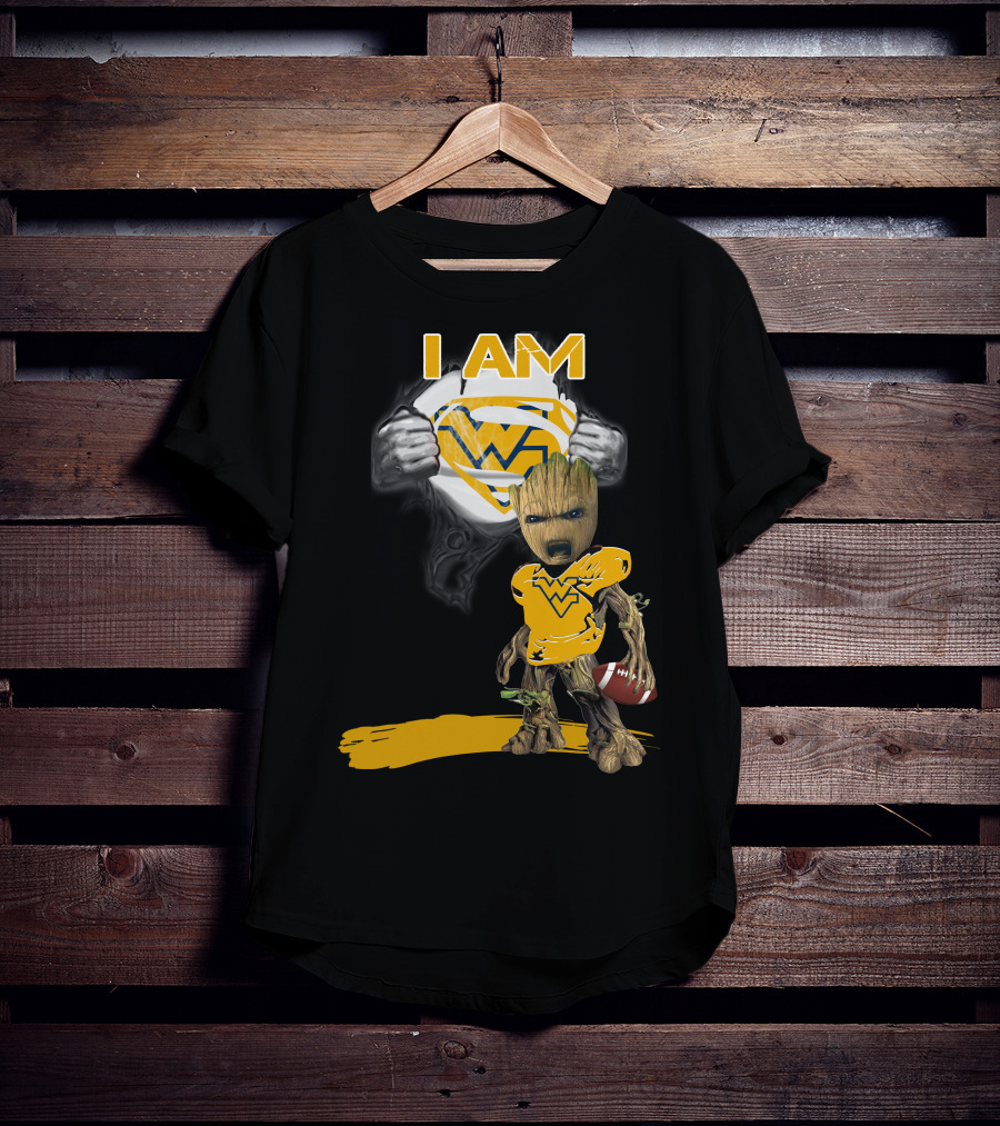 West Virginia Baby Groot Superman Football T-Shirt