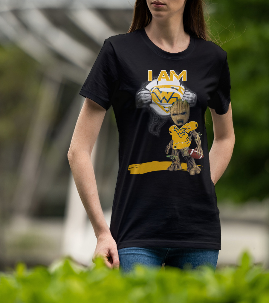 West Virginia Baby Groot Superman Football T-Shirt