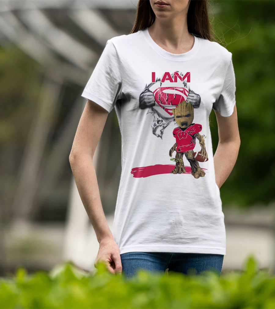 I Am Wisconsin Baby Groot Superman Football T-Shirt