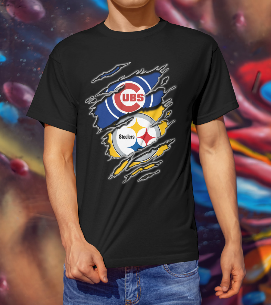 Cubs Steelers Logo Rip T-Shirt