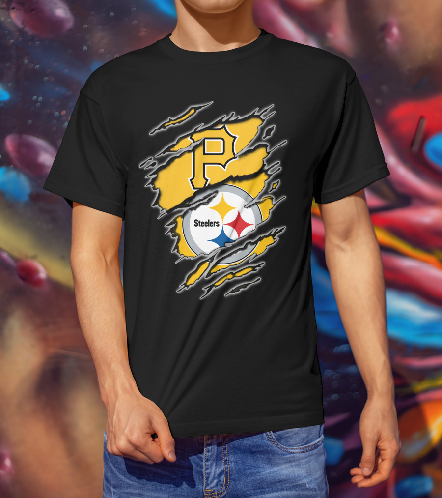 Steelers Pirates Torn Ripped Merge T-Shirt